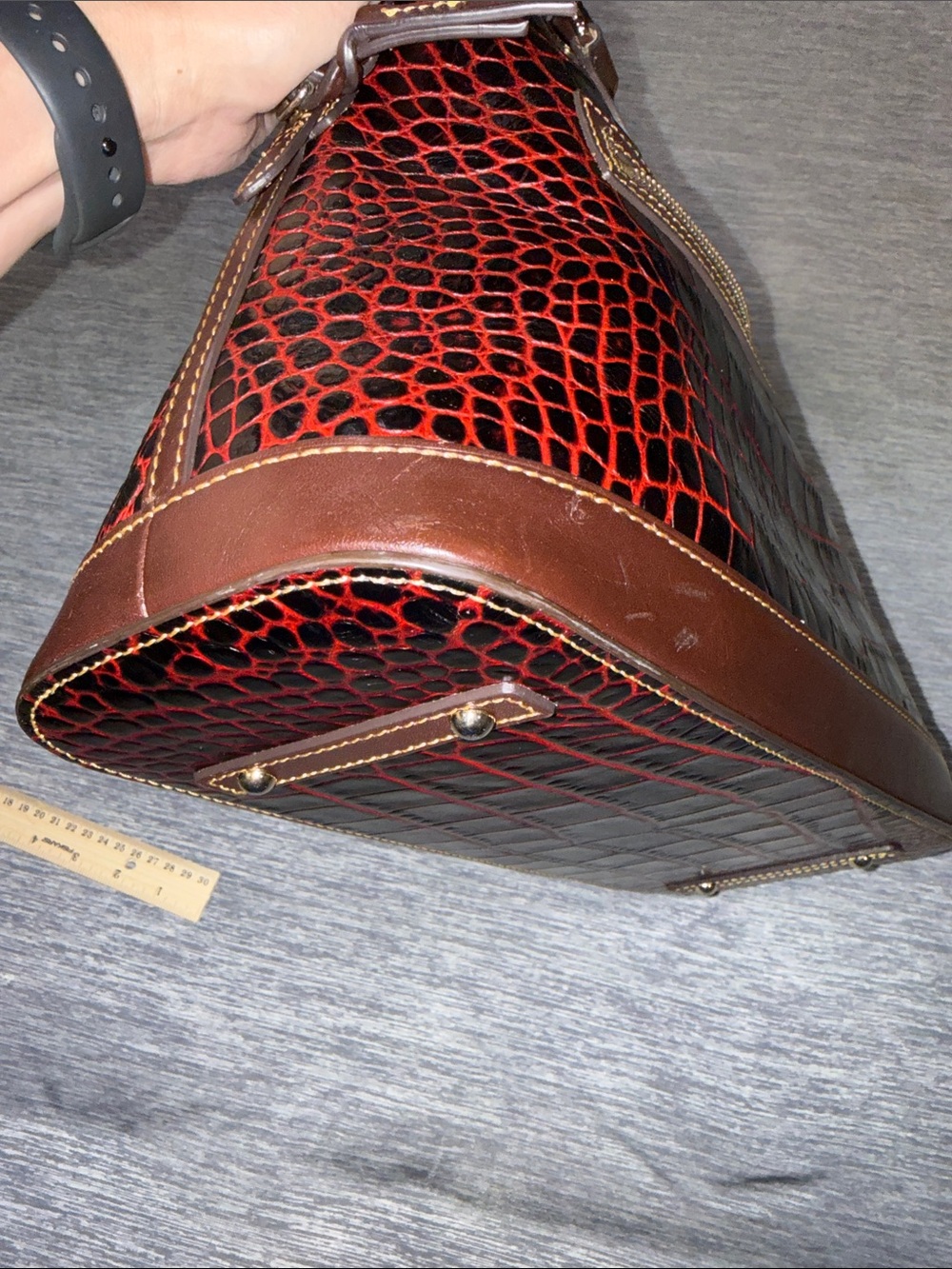 Dooney & Bourke Black and Red Croc-Embossed Dome Satchel - Picture 12 of 15